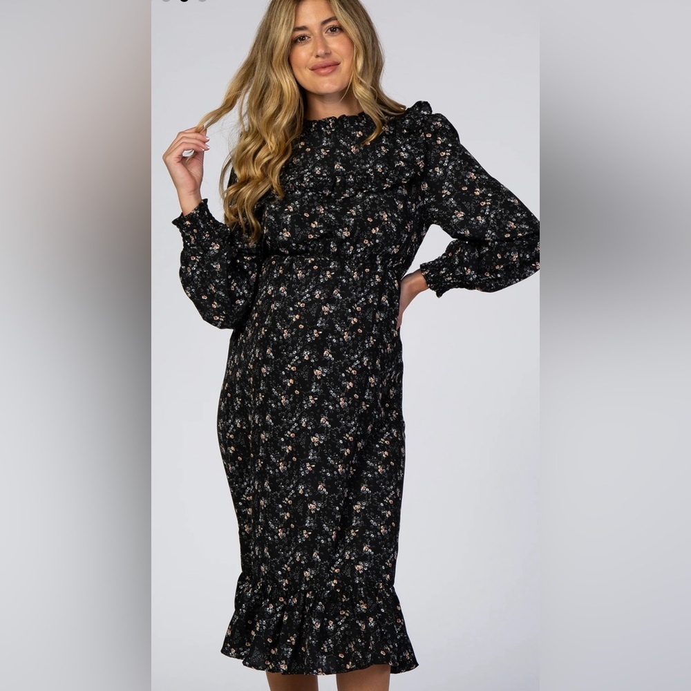 Black Floral Maternity Dress by Hayden LA - size M. Worn Once!